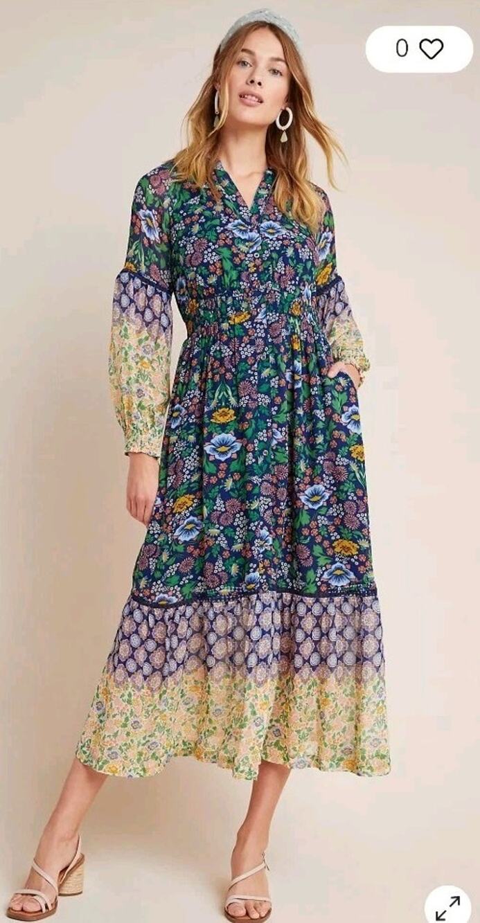 Anthropologie Maeve Ondine Maxi Dress Women Size Medium Floral Cottagecore Fairy